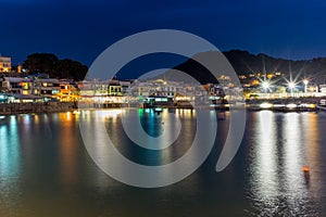 Night view of the village of Yung Shue Wan on Lamma island