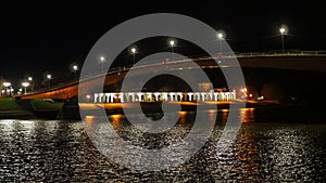 Night view of the Volkhov River, the Gostiny Dvor Arcade and the Great Bridge.