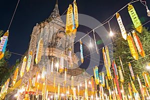 Night view at Wat Lok Moli in Chiang Mai, Thailand. It is not known when the temple was built