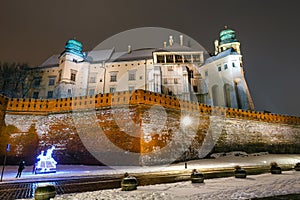 Night view of Wawel Castle in Krakow, one of the most famous landmark in Poland