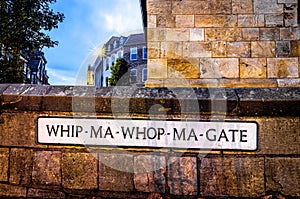 A night view of Whip-Ma-Whop-Ma-Gate, a short street in York, which is said to be one of the shortest streets in England