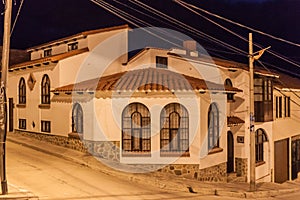 Night view of white houses in Sucre, Boliv