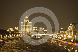 Night view of the winter Moscow River