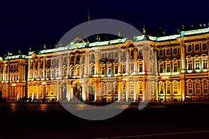 Night view of Winter Palace on Palace Square in St. Petersburg  Russia