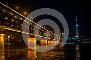 Night View of Wuhan Yangtze River Bridge