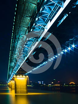 Night view of Yangtsze (Changjiang) Bridge Wuhan China