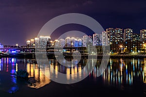 Night view of Yitong River, Changchun, China