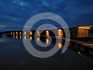 Night view at z9 resort at Kanjanaburi called Maldive Thailand