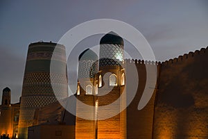 Night view of the Zindan in Khiva, Uzbekistan