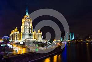 Night views of Moscow, legendary skyscrapers of Stalin