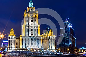 Night views of Moscow, legendary skyscrapers of Stalin