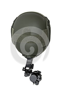 Night vision device attached to the helmet. A special device for observing in the dark. Equipment for the military, police and