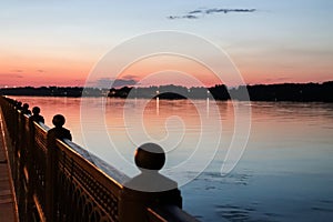 Night on the Volga. Yaroslavl. Oktyabrsky bridge at sunset