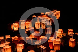 Night of votive lanterns at the Japanese temple, Kyoto Japan.