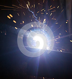 Night welding and sparks