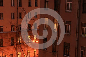 Night windows of houses