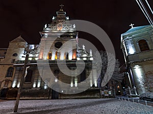 Night winter Lviv city, Ukraine