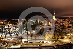 Night winter panorama from Patkuli viewing platform. Tallinn. Estonia