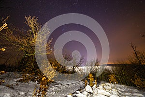 Night winter snowy landscape in Little Carpathians, Slovakia