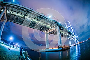 Night of Yokohama Bay Bridge taken from Daikokufuto