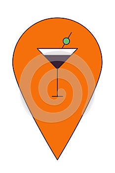 Nightclub cocktail bar map pinpoint 2D linear cartoon object