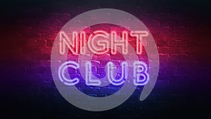 nightclub glowing neon sign on brick wall 3d render