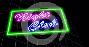 Nightclub neon sign outside disco or nightlife entrance - 4k