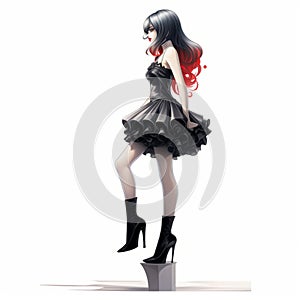 Nightcore-inspired Fashion Illustration Of A Girl In Black