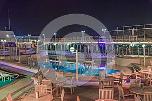 Nightime on the cruise ship pool deck