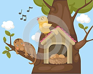 Nightingale bird on bird house
