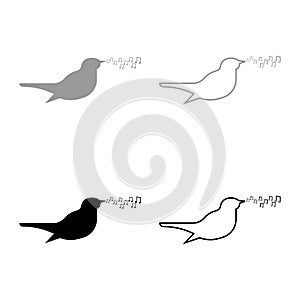 Nightingale singing tune song Bird musical notes Music concept icon outline set black grey color vector illustration flat style