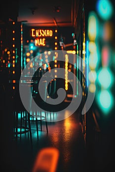 Nightlife Abstract Background with Neon Lights and Bokeh. generative AI illustration