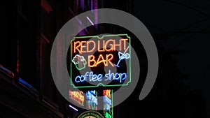 Nightlife red light bar and coffee shop sign in Amsterdam