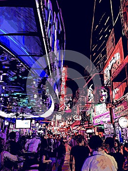 Nightlife in a street of Bangkok in Thailand