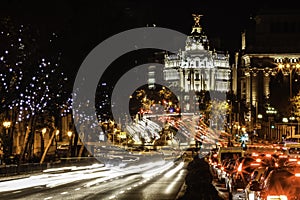 Nightlife and traffic in Madrid, Spain. photo