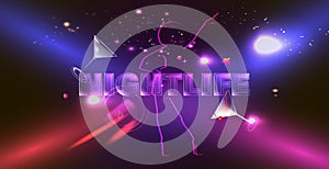 nightlife vector background with neon lights and night party attributes