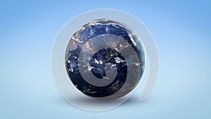 Nightly Earth globe on isolated blue background.