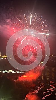 Nightly Fireworks Display at Niagara Falls on the border of USA and Canada