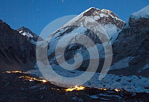 Nightly panoramic view of Mount Everest base camp