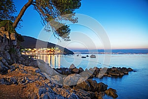 Nightly scenery at beautiful rocky coast Moscenicka Draga, Croatia