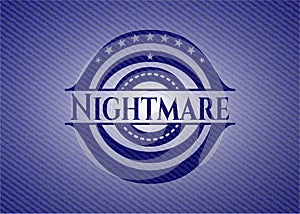 Nightmare emblem with jean texture. Vector Illustration. Detailed