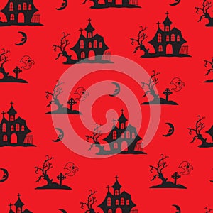 Nightmare Retreat Halloween Haunts Manor Vector Pattern