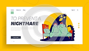 Nightmare Terrified Phobia Website Landing Page. Children Hiding from Frightening Ghost under Blanket