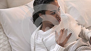 Nightmare, Top View of Sleeping African Woman Waking Up in Shock