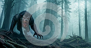 Nightmare Unleashed: The Aggressive Werewolf in the Sinister Forest