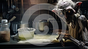Nightmarish Goblin Ghost In Kitchen: Creepy And Ultra Realistic Photo photo