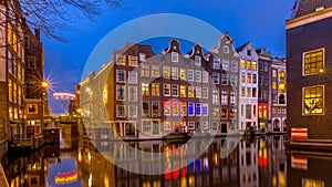 Nightscape of canal houses Amsterdam