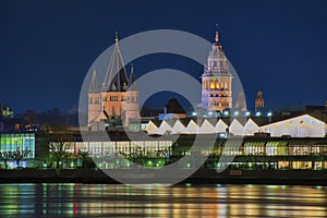 Nightscape of Mainz with the Dom, the landmark of Mainz