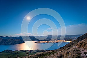 Nightscape View of Wanaka lake. View from Roys peak track. Full moon night. I