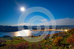 Nightscape View of Wanaka lake. View from Roys peak track. Full moon night. I